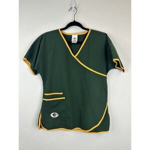 Green Bay Packers NFL Scrub Top Size S Womens Medical Healthcare Uniform V Neck